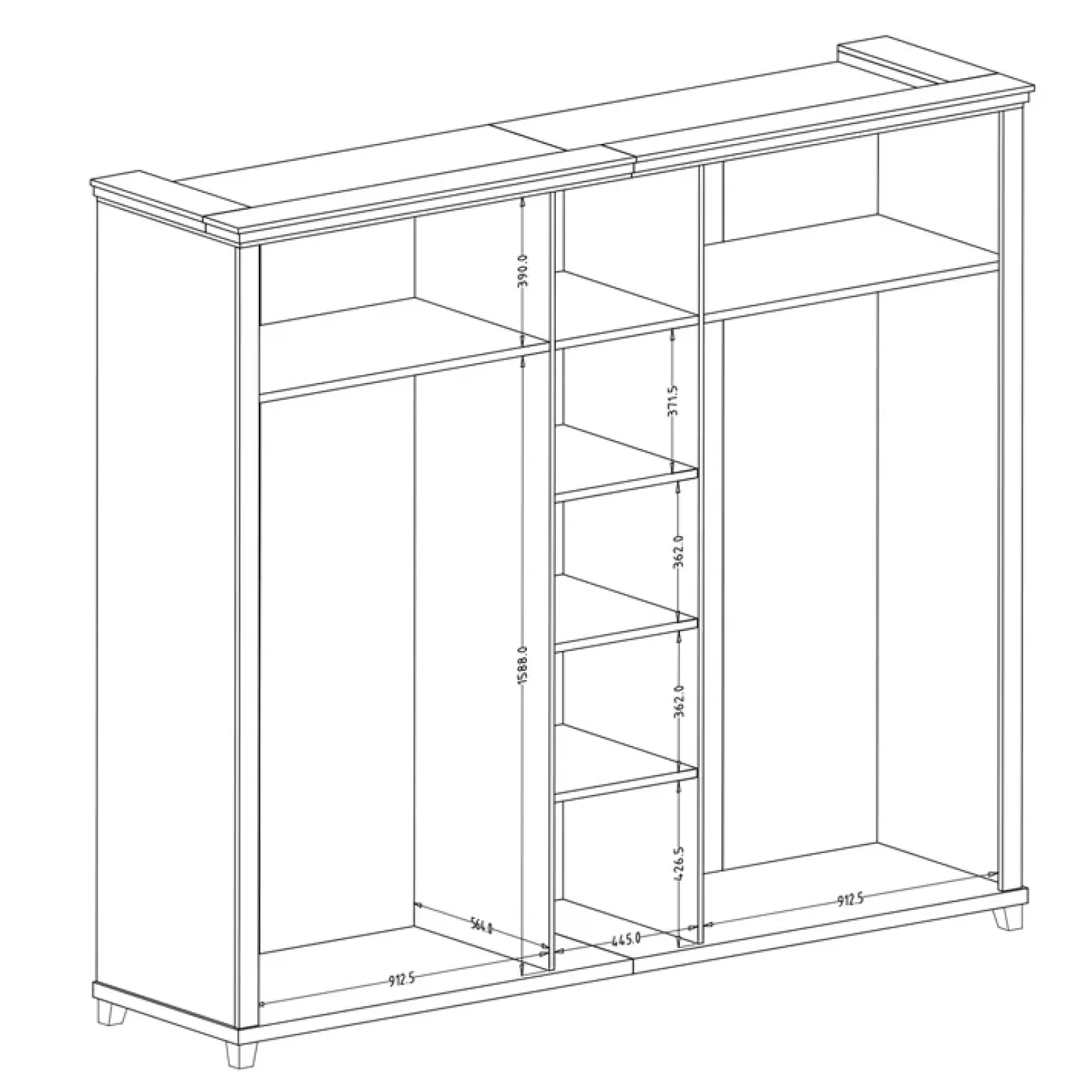 Armadio 246x216h cm 5 ante con specchio pino bianco quercia Texel