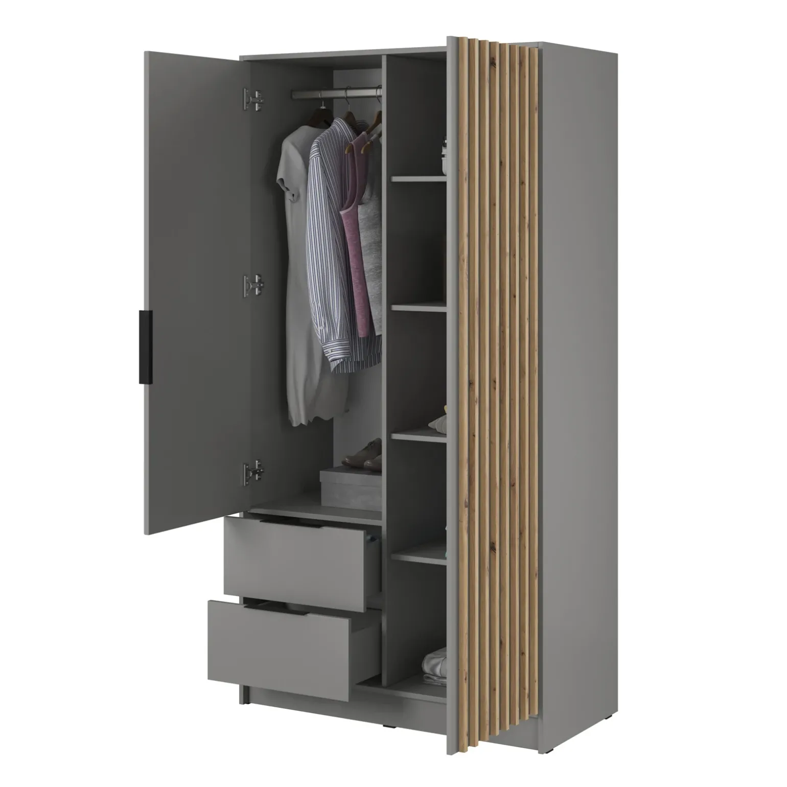 Armadio 105x200h cm 2 ante con specchio grigio quercia Miller