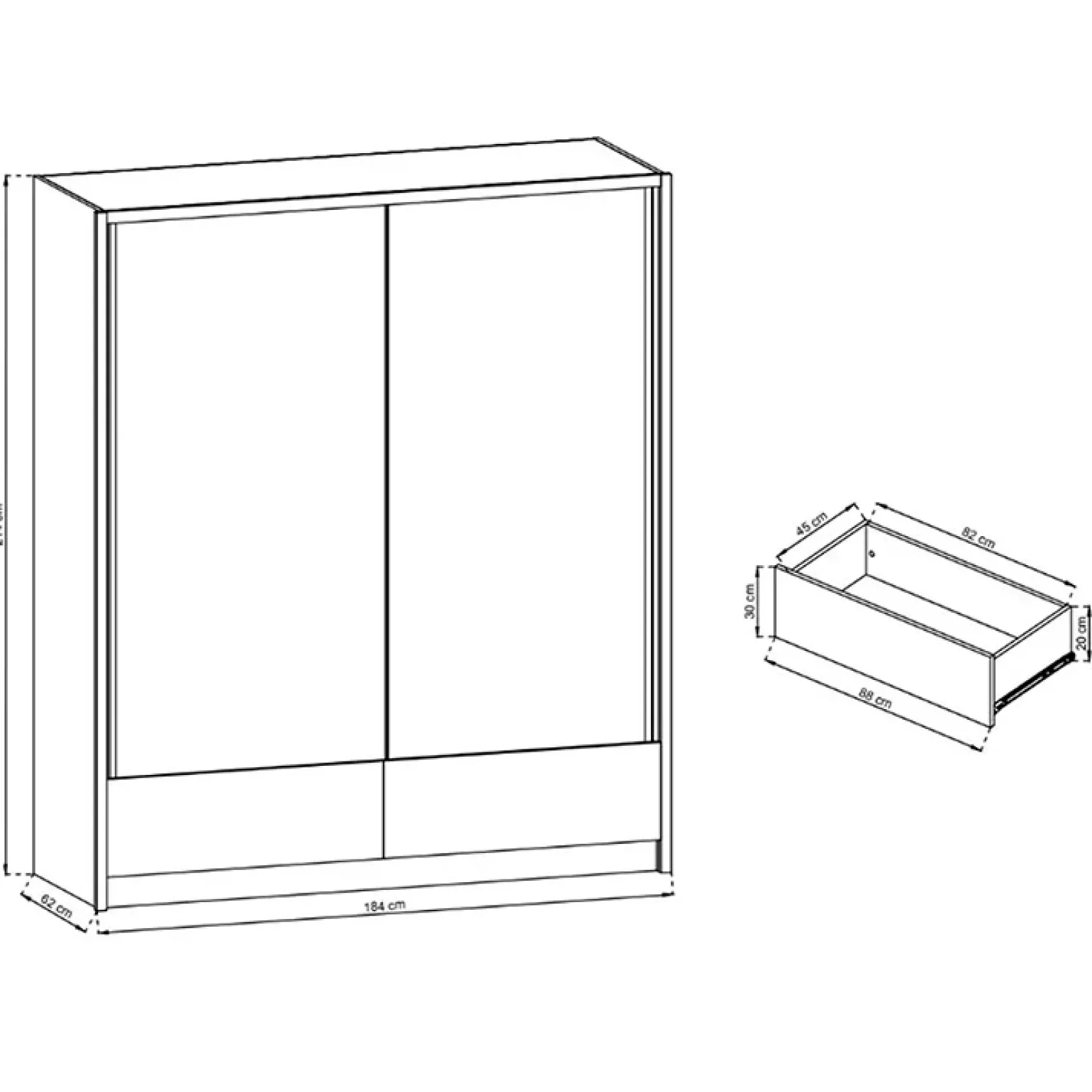 Armadio 184x214h cm 2 ante con specchio bianco lucido Jeki Gihome®