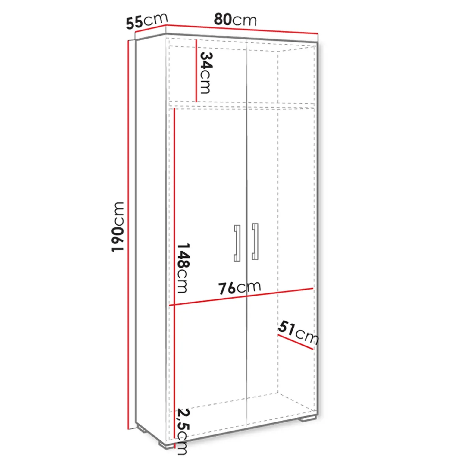 Armadio 80x190h cm 2 ante design moderno bianco Pastello