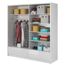 Armadio 204x214h cm 2 ante e 2 cassetti con specchio bianco lucido Tom Gihome®