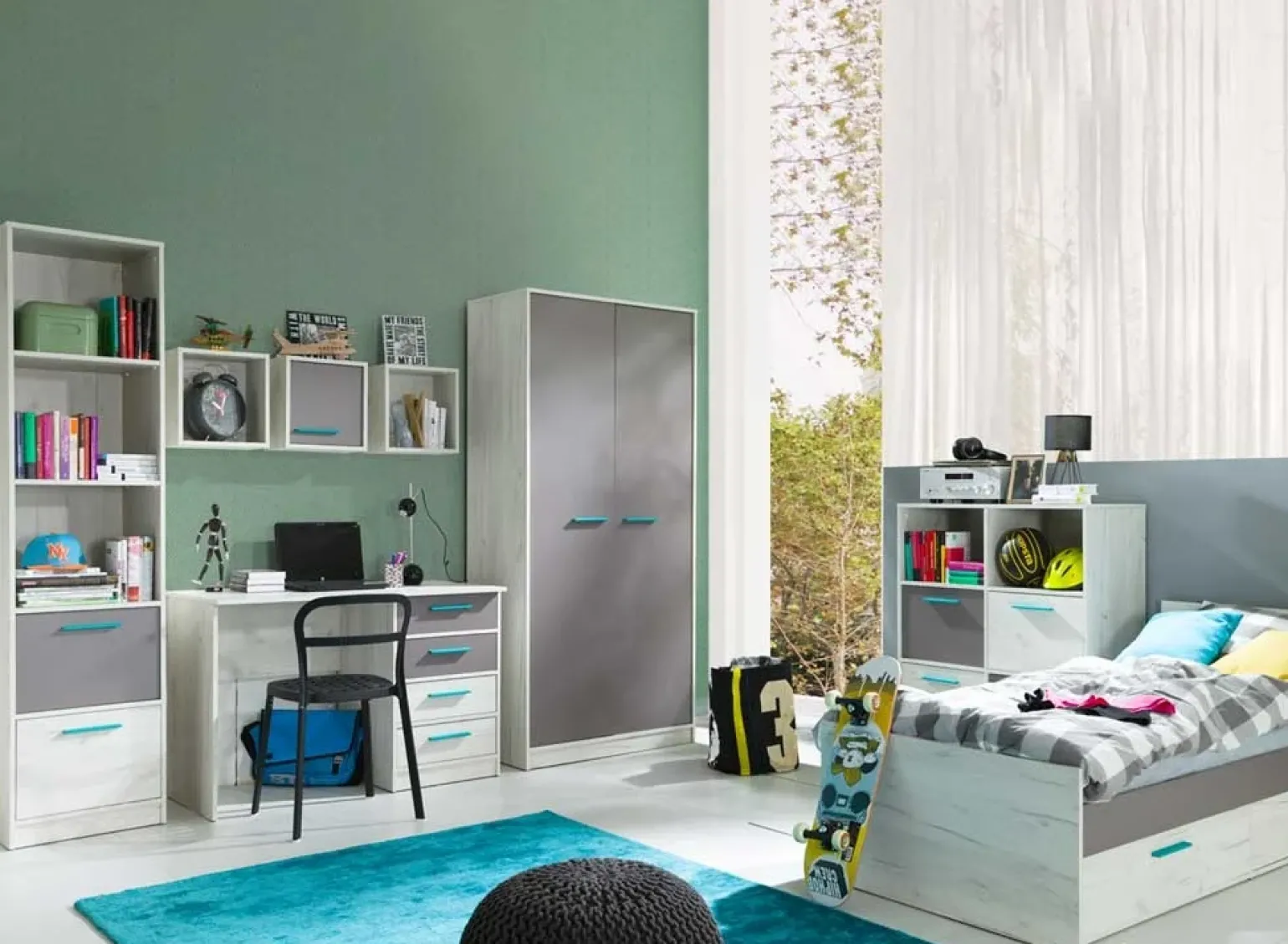 Armadio 96x195h cm 2 ante moderno pino bianco grigio blu Maya Gihome®