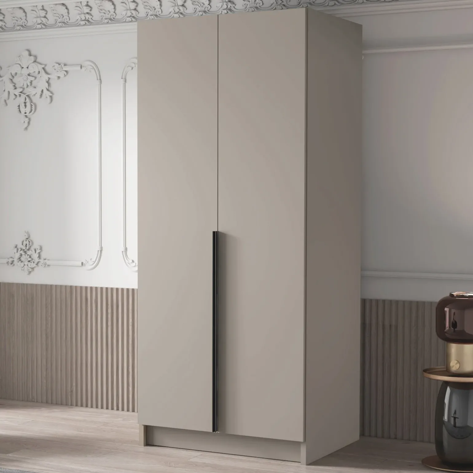 Armadio 100x215h cm 2 ante moderno beige nero Glammy 2