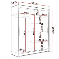 Armadio 150x200h cm 2 ante moderno scorrevoli design rovere Vilma