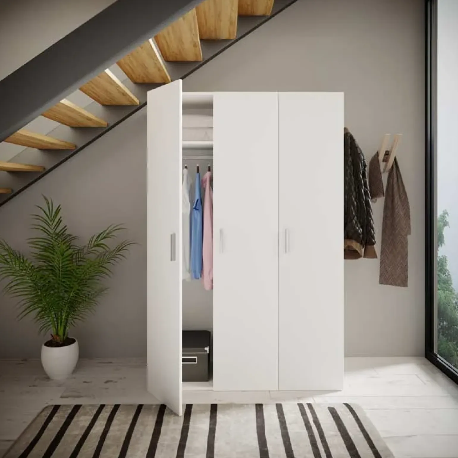 Armadio 116x176h cm 3 ante moderno bianco opaco Light Gihome®