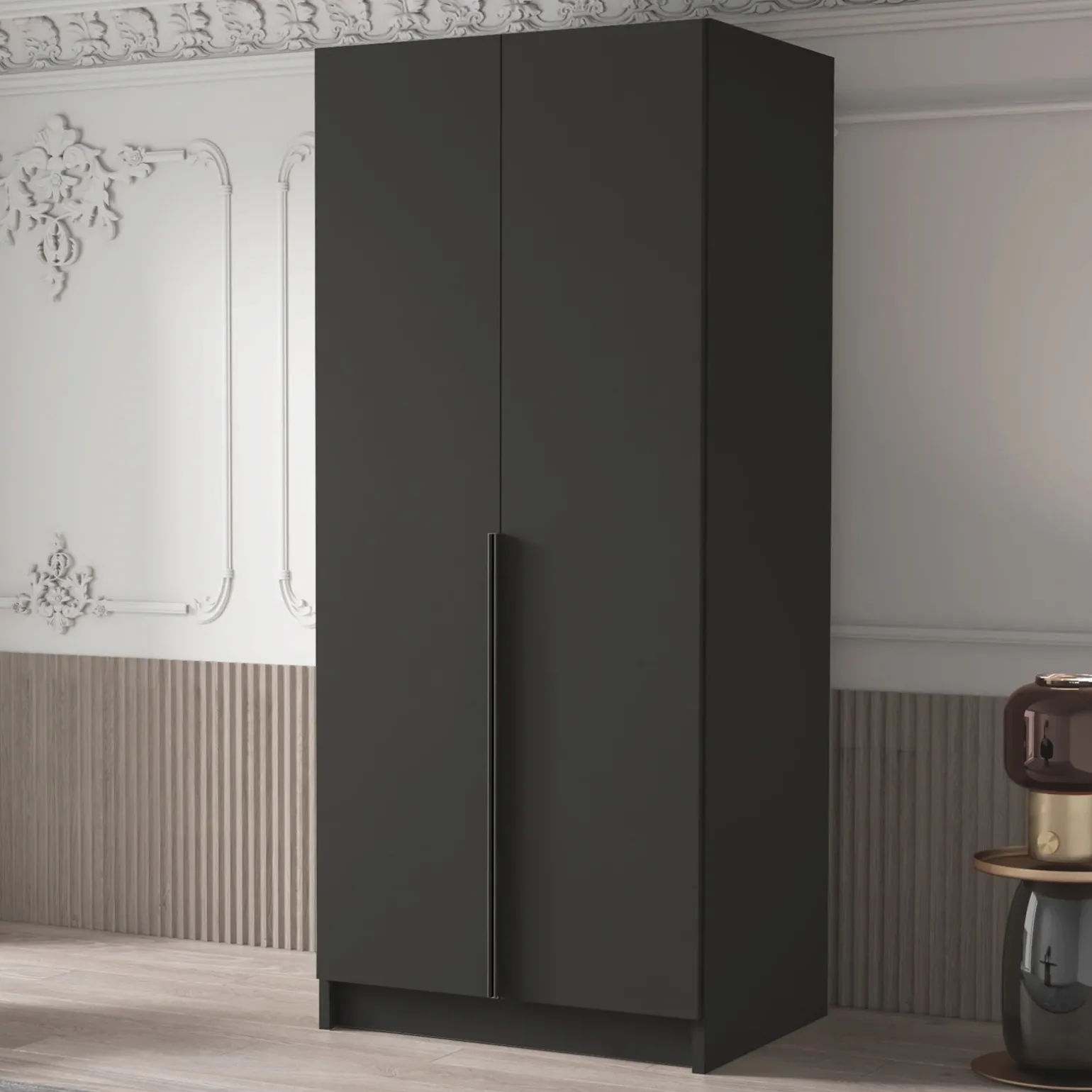 Armadio 100x215h cm 2 ante moderno nero Glammy 2