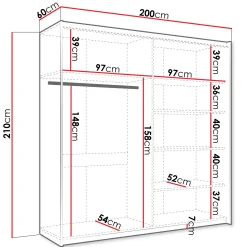 Armadio 200x210h cm 2 ante scorrevoli con specchio bianco Lilly