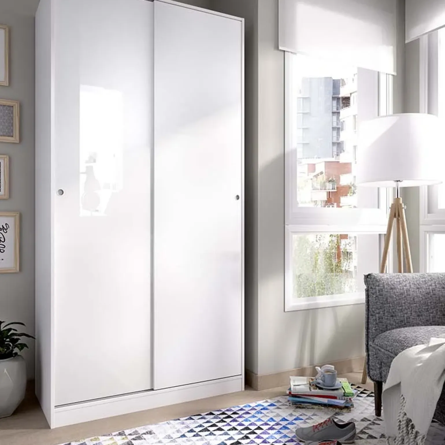 Armadio 100x204h cm 2 ante scorrevoli bianco lucido Royal