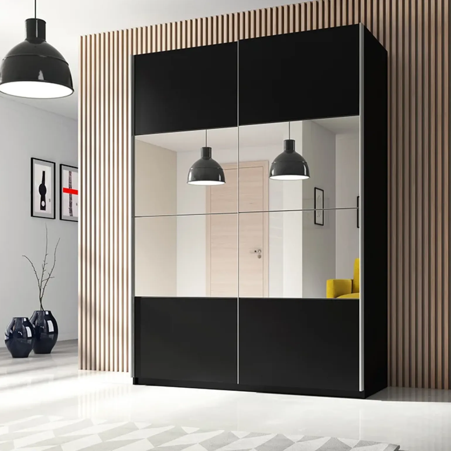 Armadio 120x210h cm 2 ante scorrevoli con specchio nero Pascal Gihome®