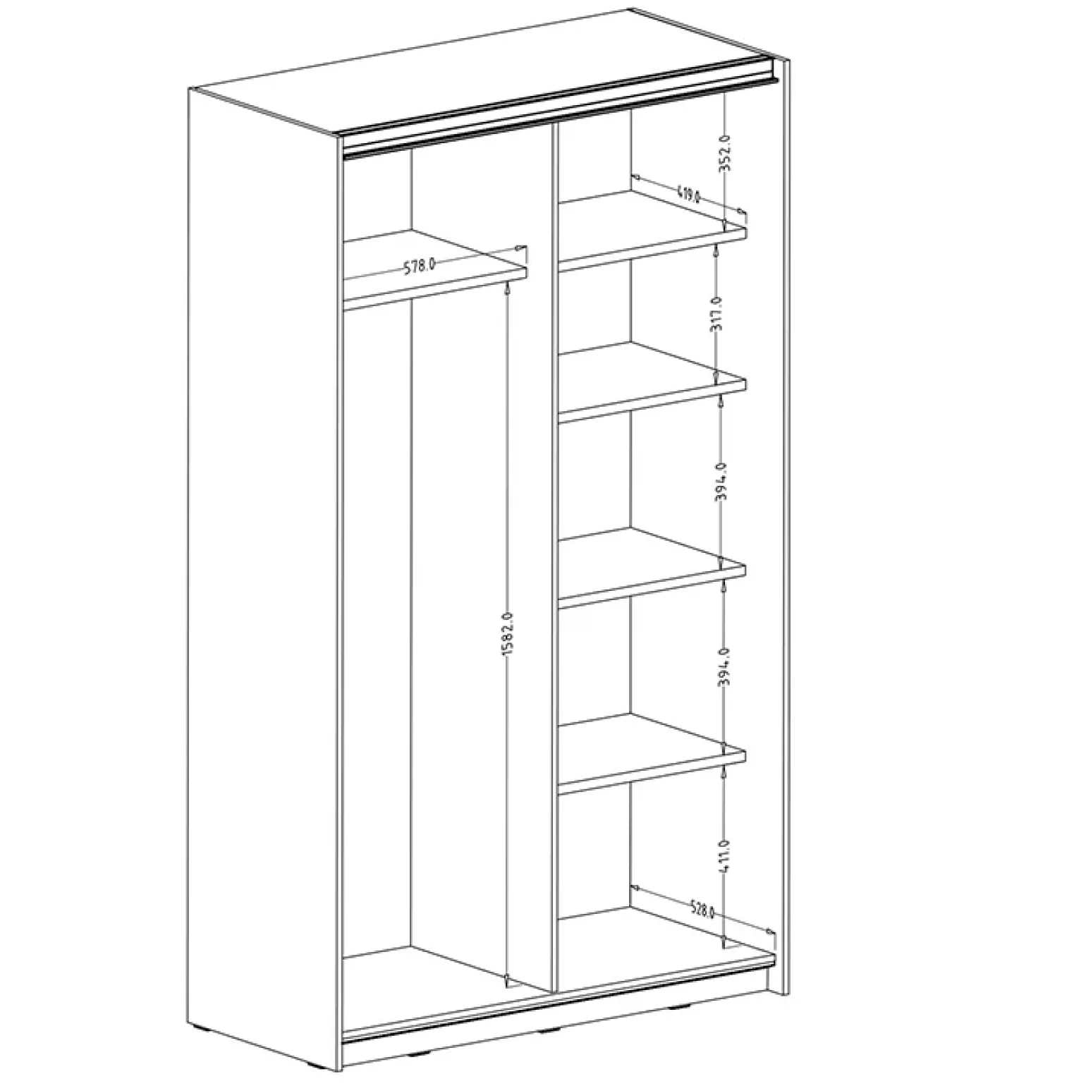 Armadio 120x210h cm 2 ante scorrevoli con specchio nero Pascal Gihome®