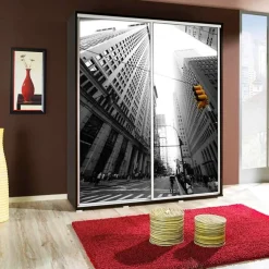 Armadio 155x215h cm 2 ante scorrevoli moderno stampa skyline Eliot