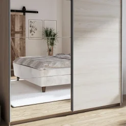 Armadio 180x219h cm 2 ante scorrevoli moderno rovere chiaro specchio Caracas