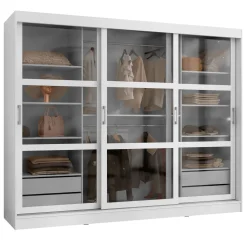 Armadio 250x203h cm 3 ante scorrevoli vetrate 4 cassetti bianco opaco Nivora