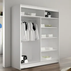 Armadio 150x200h cm 2 ante scorrevoli con specchio bianco Lunysia