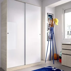 Armadio 120x204h cm 2 ante scorrevoli rovere bianco lucido Royal