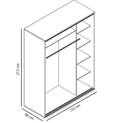 Armadio 155x215h cm 2 ante scorrevoli moderno stampa farfalla Eliot
