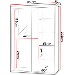 Armadio 120x205h cm 2 ante scorrevoli con specchio bianco Boselia