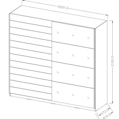 Armadio 200x210h cm 2 ante scorrevoli rovere scuro nero lucido Cortina Gihome®