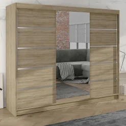 Armadio 200x215h cm 2 ante scorrevoli con specchio rovere sonoma Silven