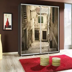 Armadio 155x215h cm 2 ante scorrevoli moderno stampa vicolo Eliot