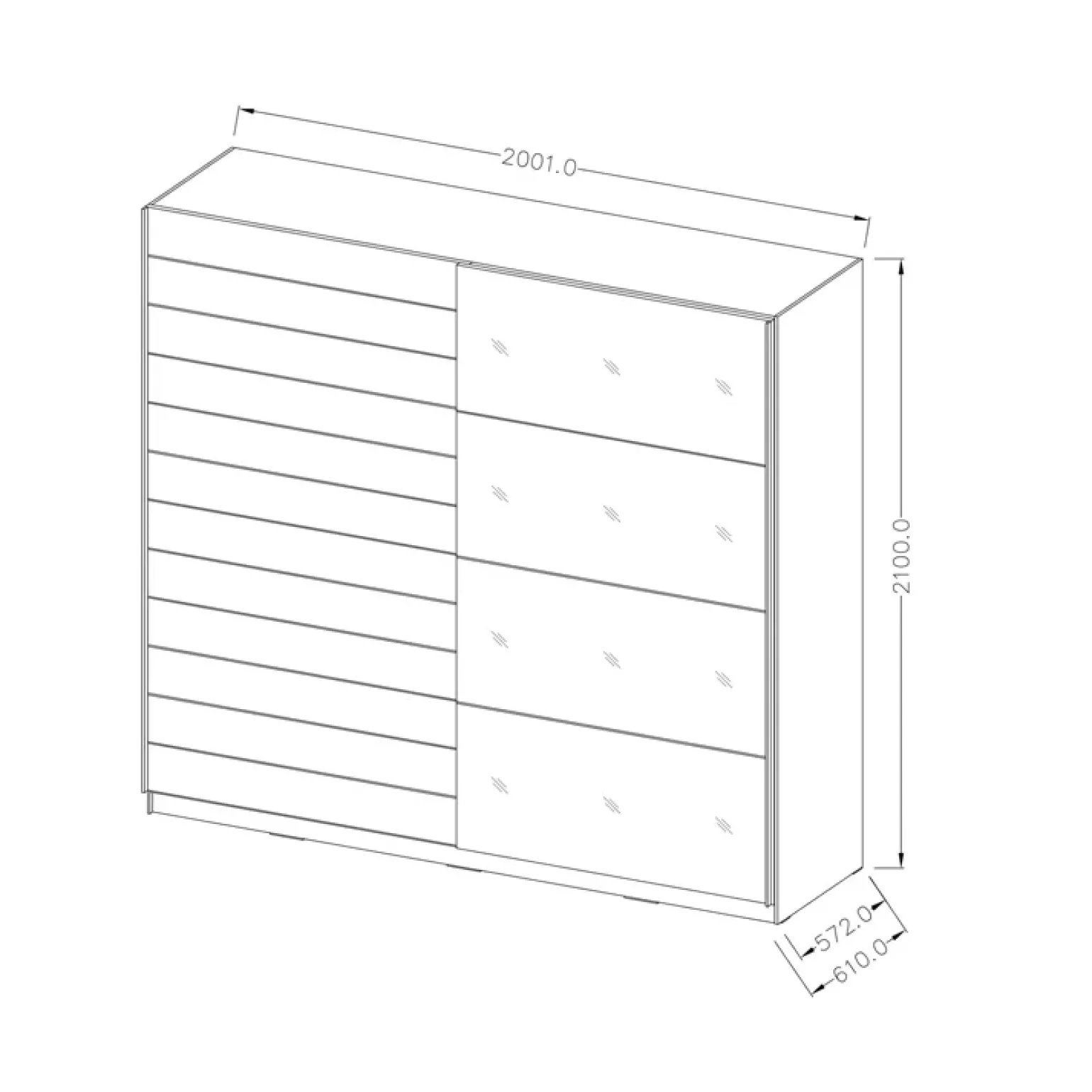 Armadio 200x210h cm 2 ante scorrevoli con specchio bianco frassinato Cortina Gihome®