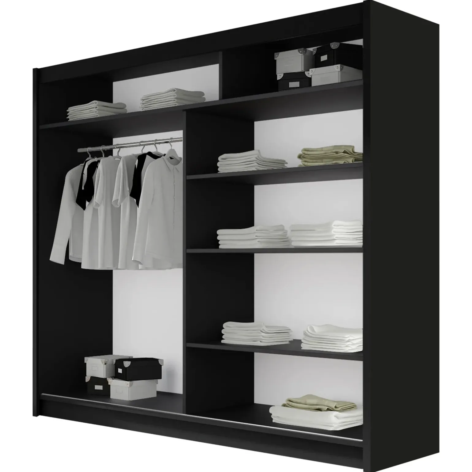 Armadio 180x215h cm 2 ante scorrevoli design moderno nero Aisha