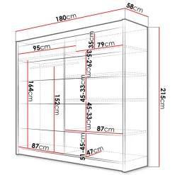 Armadio 180x215h cm 2 ante scorrevoli design moderno nero Aisha