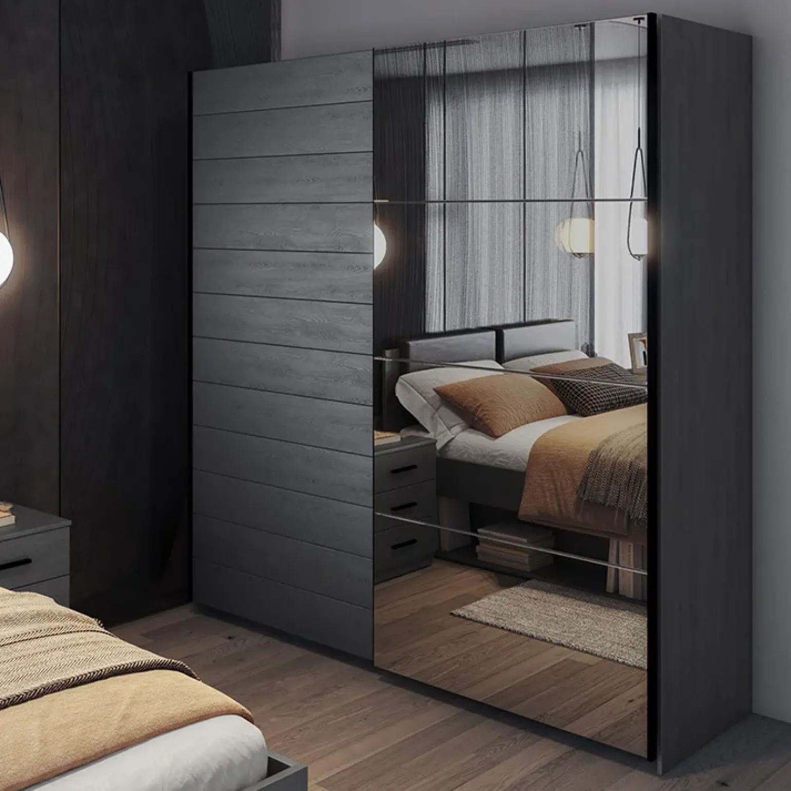 Armadio 200x210h cm 2 ante scorrevoli con specchio ossido Cortina Gihome®