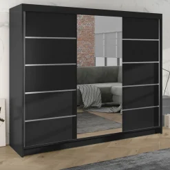 Armadio 200x215h cm 2 ante scorrevoli con specchio nero opaco Silven