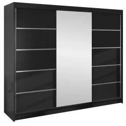 Armadio 200x215h cm 2 ante scorrevoli con specchio nero opaco Silven