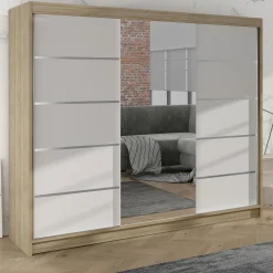 Armadio 200x215h cm 2 ante scorrevoli con specchio rovere sonoma bianco opaco Silven