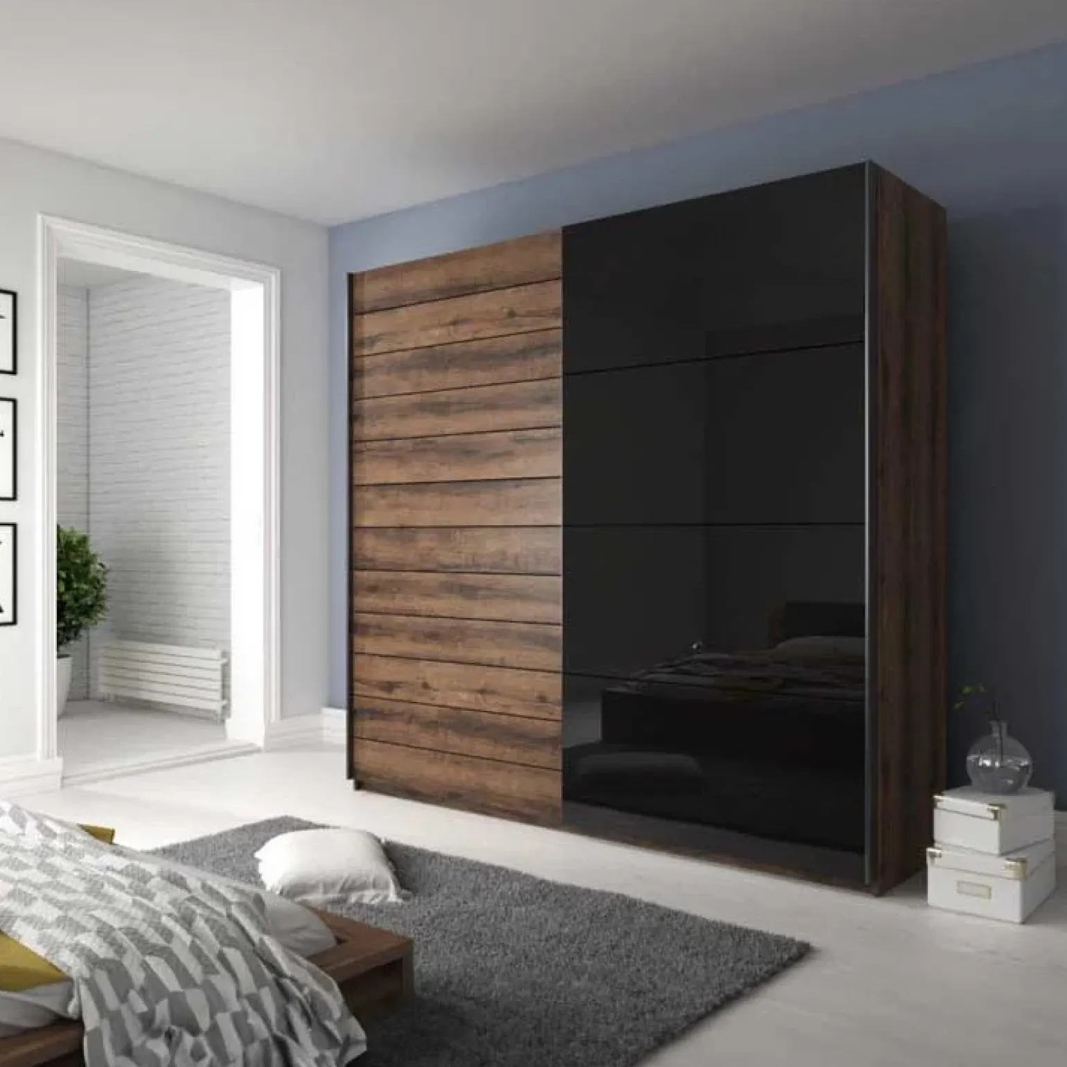 Armadio 270x210h cm 2 ante scorrevoli rovere nero lucido Cortina Gihome®