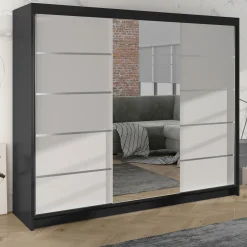 Armadio 200x215h cm 2 ante scorrevoli con specchio nero bianco opaco Silven