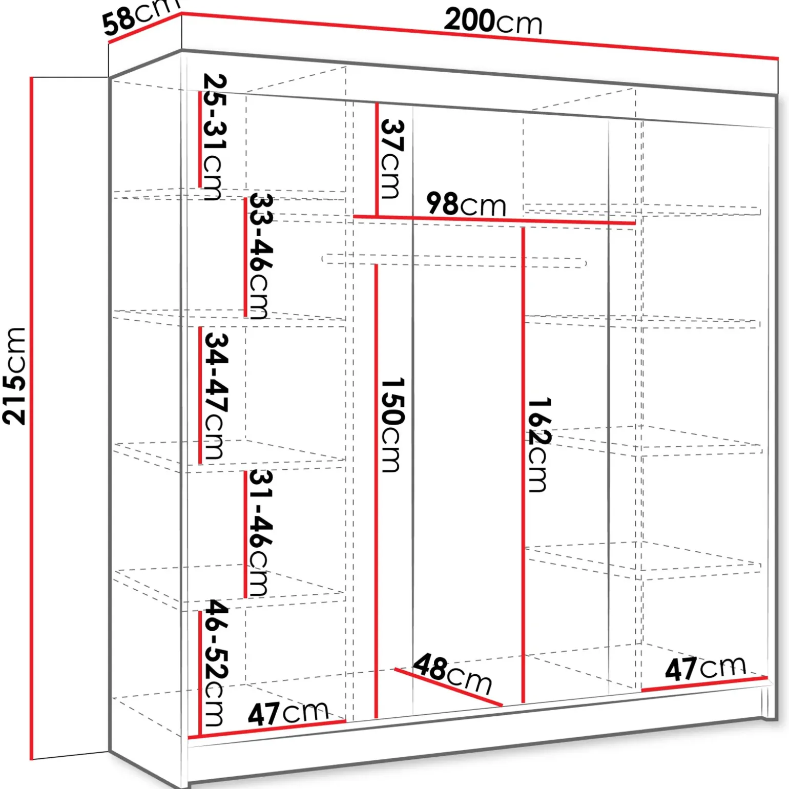 Armadio 200x215h cm 2 ante scorrevoli con specchio nero bianco opaco Silven
