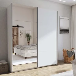 Armadio 180x219h cm 2 ante scorrevoli moderno bianco frassinato Caracas