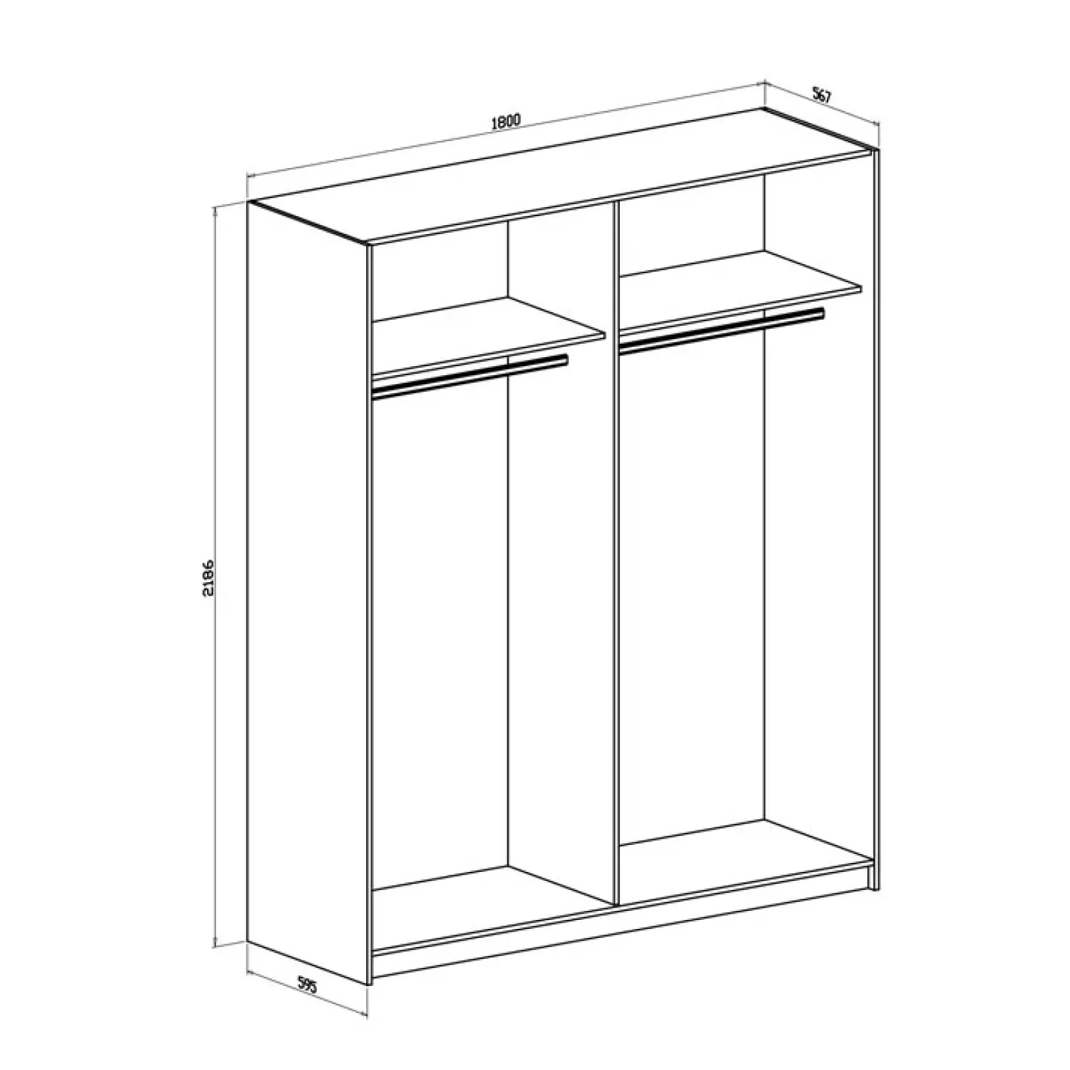 Armadio 180x219h cm 2 ante scorrevoli moderno bianco frassinato Caracas