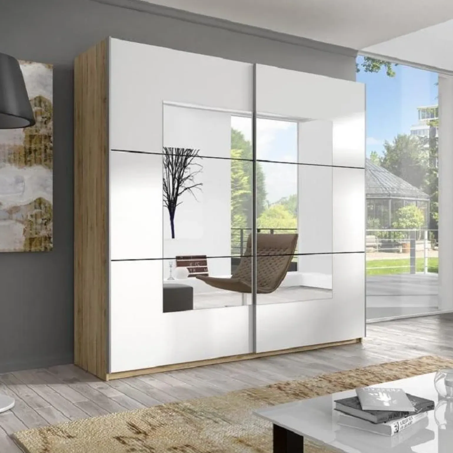 Armadio 221x210h cm 2 ante scorrevoli rovere bianco Copenhagen