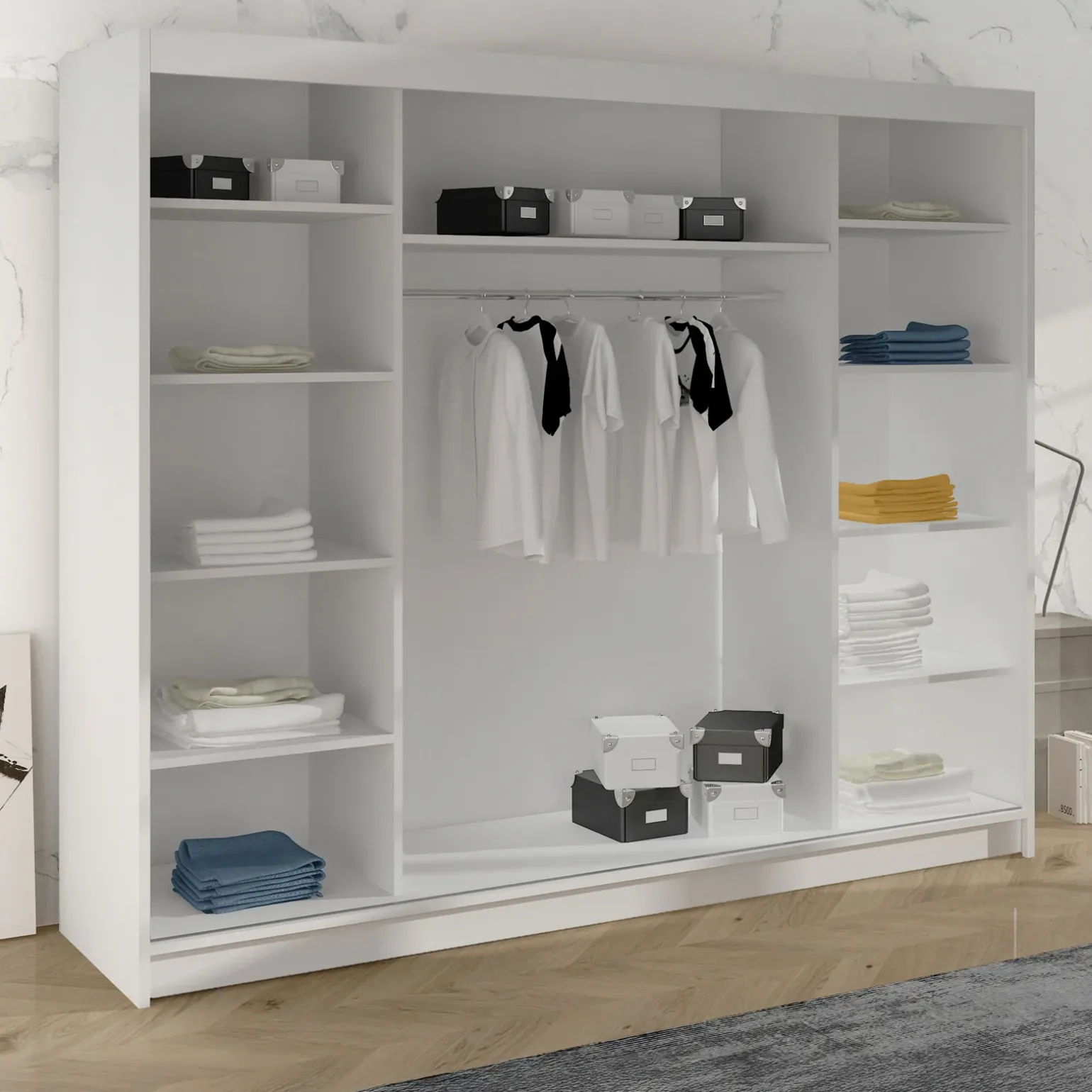 Armadio 200x215h cm 2 ante scorrevoli con specchio bianco opaco Silven