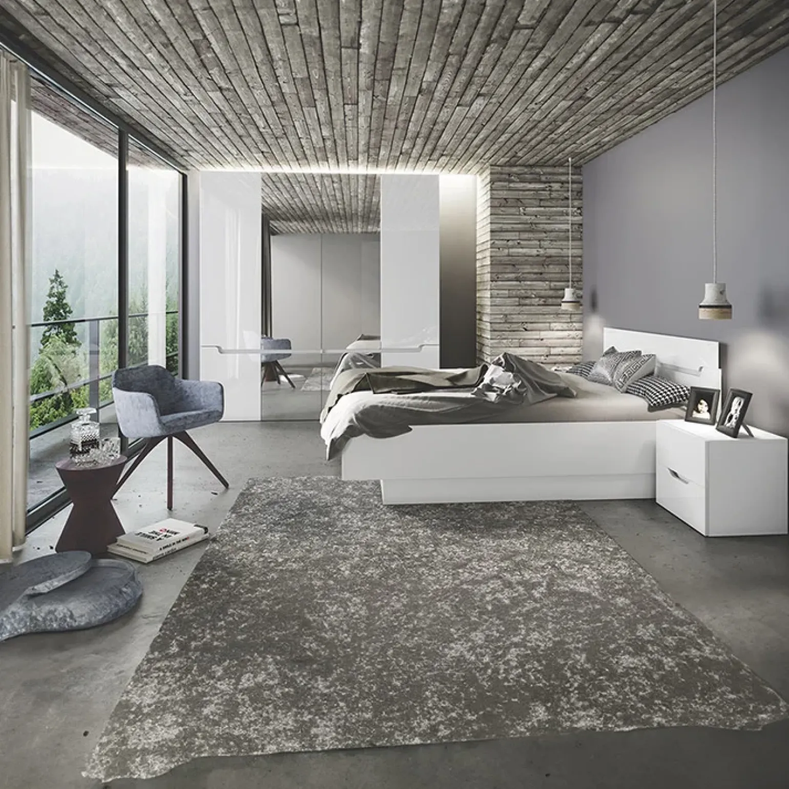 Armadio 200x209h cm 4 ante specchio bianco lucido Twilight