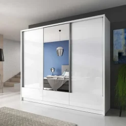 Armadio 254x214h cm 3 cassetti 3 ante con specchio bianco lucido Tom Gihome®