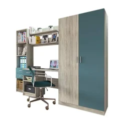 Armadio 220x180h cm cameretta con scrivania e libreria rovere blu petrolio Alex Gihome®