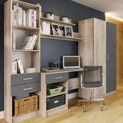Armadio 220x180h cm cameretta con scrivania e libreria rovere grigio antracite Alex Gihome®