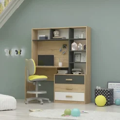 Armadio 210x190h cm con scrivania rovere antracite bianco Chiaretto