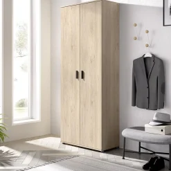 Armadio 78x190h cm due ante con ripiani multiuso vano porta scope legno Ander