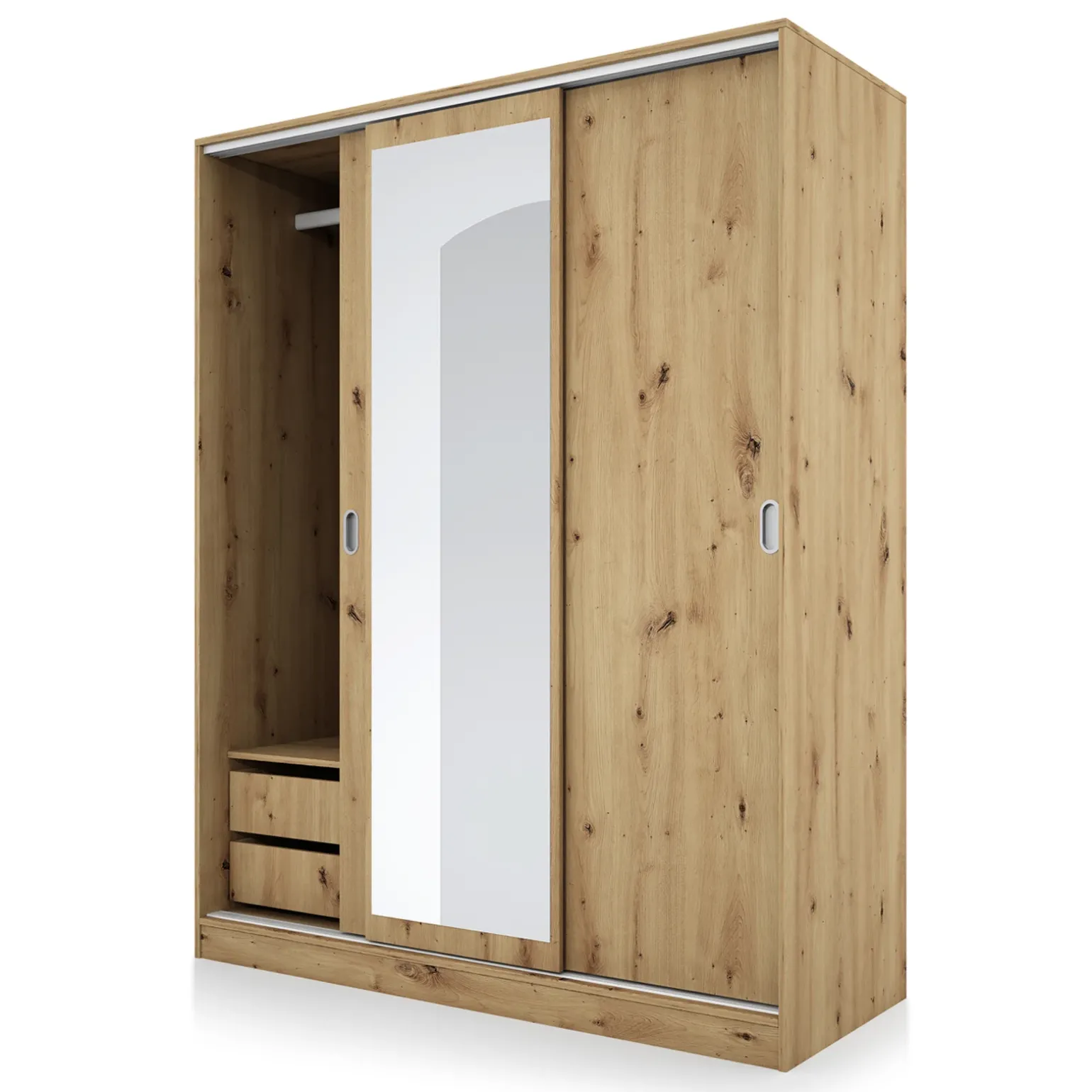 Armadio 150x191h cm scorrevole con specchio rovere rustico Collodi