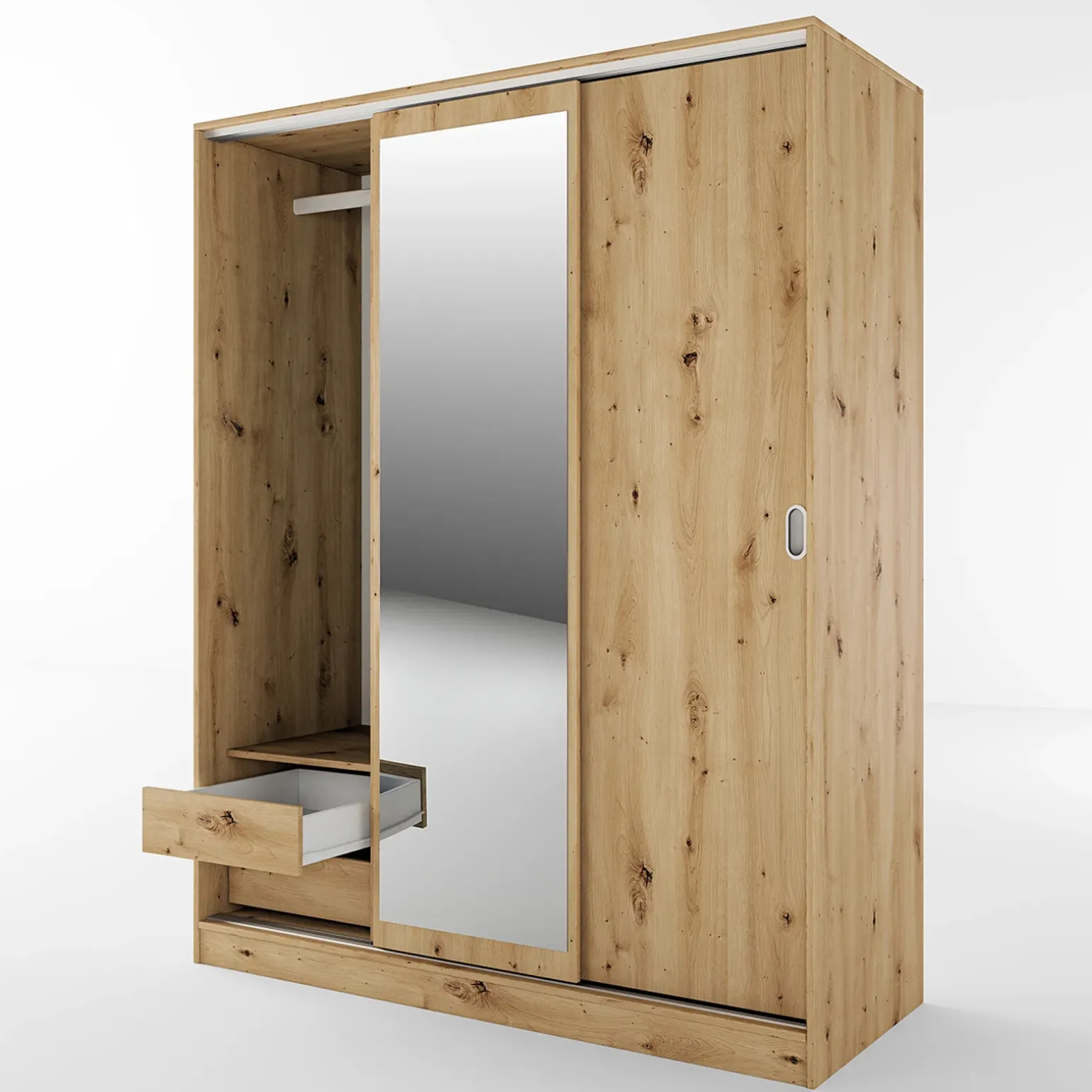 Armadio 150x191h cm scorrevole con specchio rovere rustico Collodi