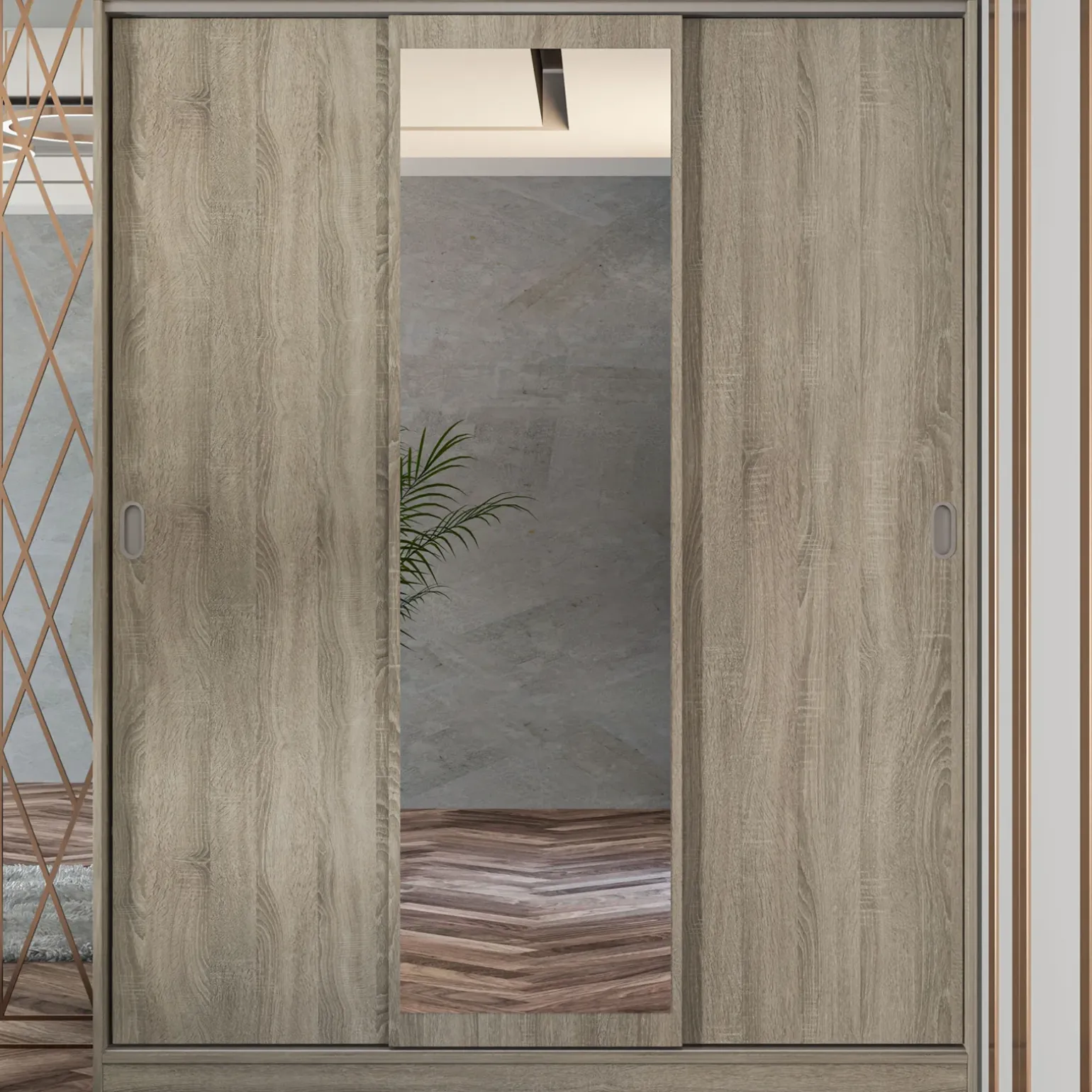 Armadio 150x191h cm scorrevole con specchio rovere sonoma Collodi