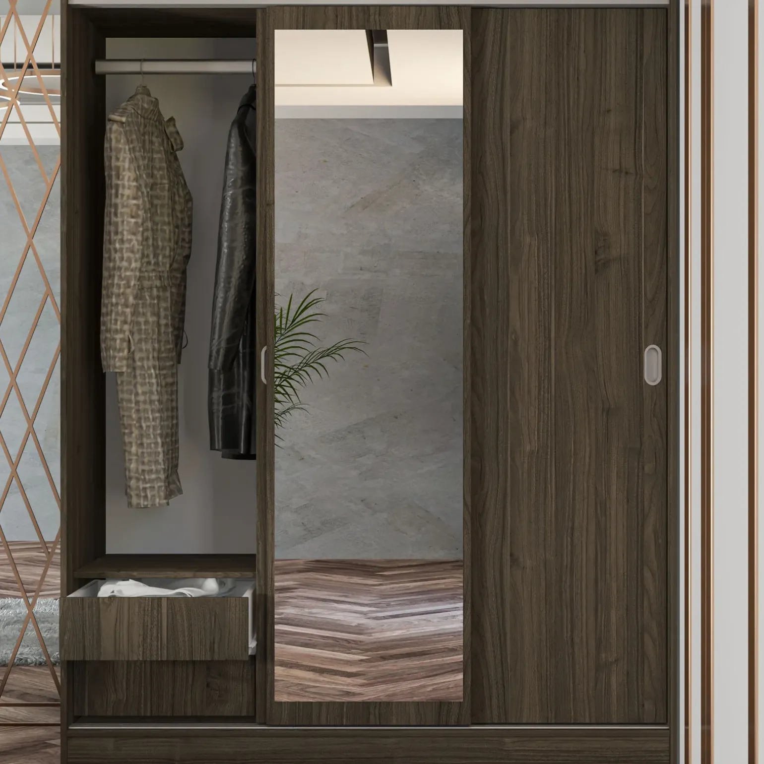 Armadio 150x191h cm scorrevole con specchio noce Collodi