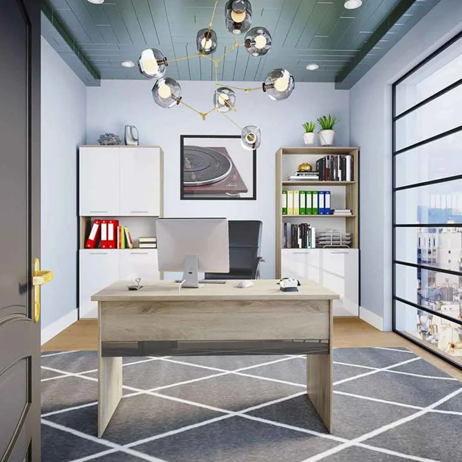 Arredo ufficio completo moderno rovere bianco antracite lucido Time 23