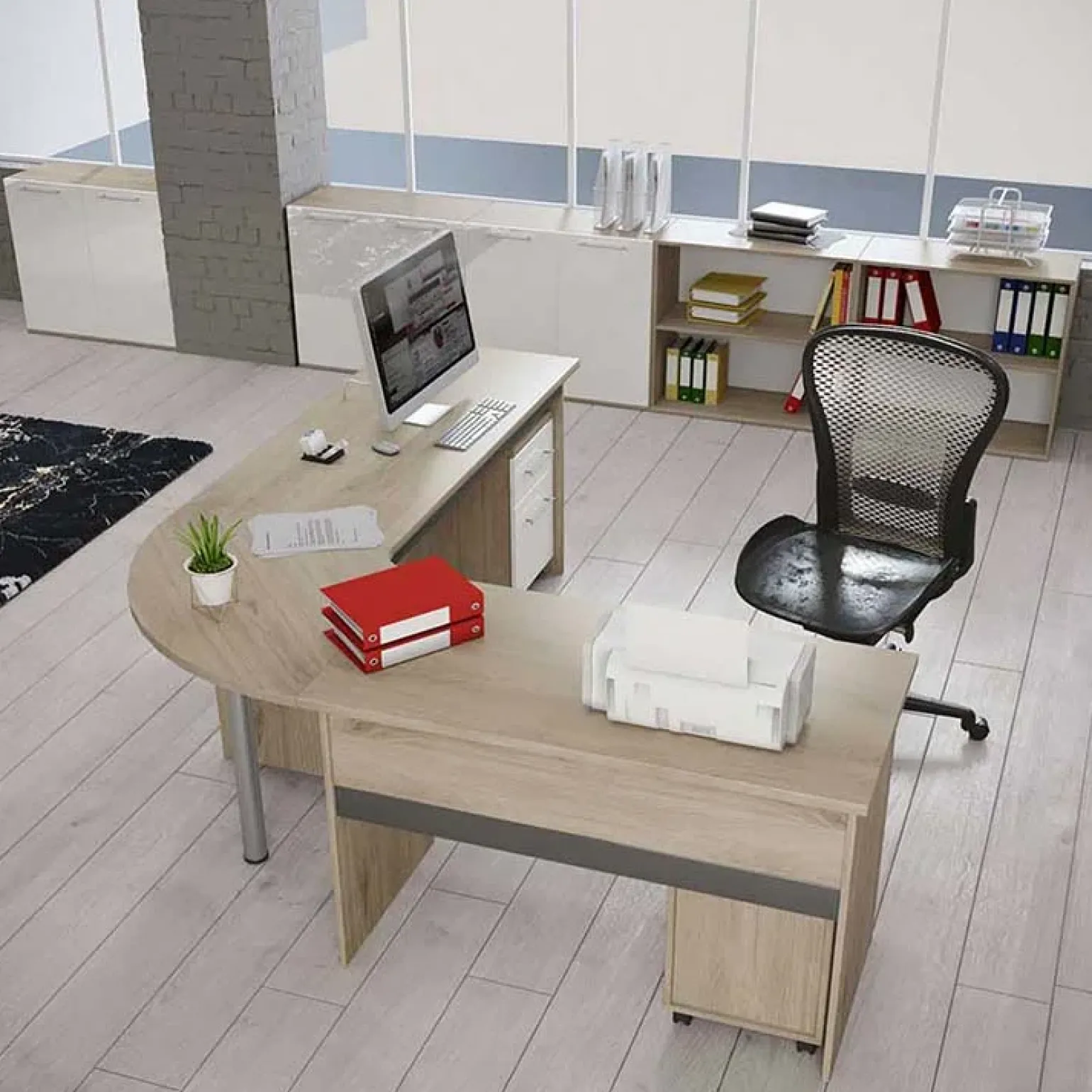 Arredo ufficio completo rovere bianco lucido antracite lucido Time 4